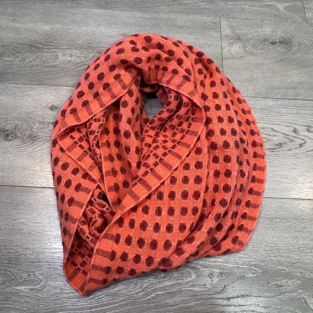 Remi‎ & Reid Womens Orange Burgundy Polka Dot Knit Infinity Scarf Loop Circle